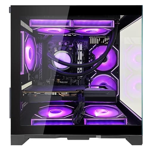 HELLOLAND Gaming PC | AMD Ryzen 7 7800X3D & RTX 5060 8GB | 32GB DDR5 6000MHz RAM | 2TB SSD | PSU 650W | WiFi & BT | 240mm Liquid Cooler & ARGB Fans with Software| Windows 11 | Black Desktop Computer — view 4