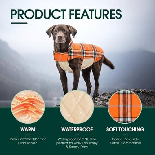 Kuoser Waterproof Dog Coat, Reversible Dog Jacket for Large Dogs, Adjustable Durable Doggie Winter Coat for Groowing Puppies Warm Puppy Cold Weather Apparel, Orange XS — view 2
