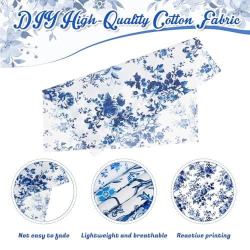Tatuo 30 Pcs 10 x 10 Inches Blue and White Floral Cotton Fabric Quilting Bundle Squares Patchwork Floral Fabric Sewing Quilting Bundles Assorted Pattern Cloth for DIY Scrapbook Craft Making — view 2