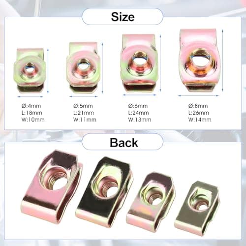 KIMISS 60Pcs U Nut Clip Kit, Stainless Steel U Nuts Clamp Set M4 M5 M6 M8 U Nuts Set for Car Motorcycle Automotive Clips