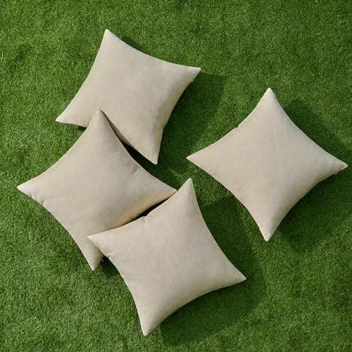 MIULEE Pack of 4 Decorative Outdoor Throw Pillow Covers Linen Waterproof Pillow Covers Farmhouse Cushion Cases for Patio Garden Tent Balcony Couch Sofa 18x18 inch Beige — view 3