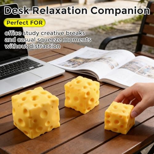 Cheese Squishy Cube Block, Squishy Fidget Toys for Adults, Easter Basket Stocking Stuffers, Sensory Stress Ball Squeeze Toys for Stress Relief (Yellow 2.4 in) — view 3