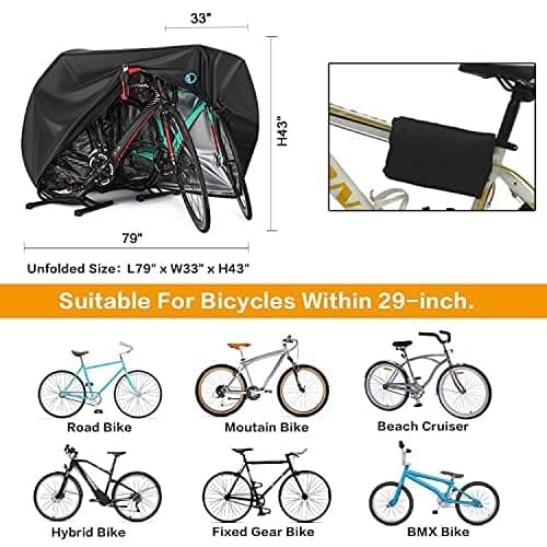 Bike Cover for 2 or 3 Bikes Outdoor Waterproof Bicycle Covers Rain Sun UV Dust Wind Proof with Lock Hole for Mountain Road Electric Bike Heavy Duty Bikes Black — view 2
