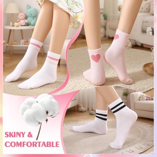 Guigui 6 Pairs Kids Cotton Crew Socks with Heart Stripes for Girls Boys 3-12 — view 4
