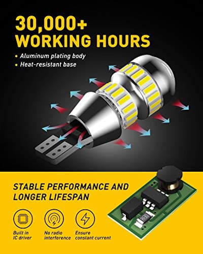 AUXITO 912 921 LED Bulbs for Backup Light Reverse Lights, 42-SMD 400% Brighter, 6000K White, Non-polarity 906 W16W T15 921 LED Bulb Direct Back Up Parking Light Replacement Lamp, Pack of 2 — view 5