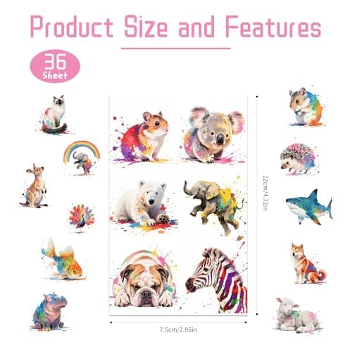 Keikihipa 216 PCS Watercolor Animals Kids Temporary Tattoo Set Party Favors — view 2