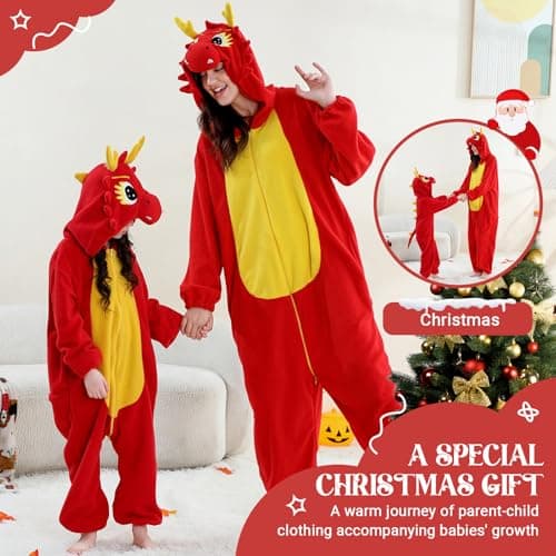 MICHLEY Unisex Kids Animal Pajamas Jumpsuit for Boys Girls Halloween Cosplay Costumes Homewear Dragon-10Y — view 5