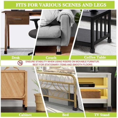 4 Pack Furniture Risers 2 Inch, Adjustable Bed Risers Heavy Duty for Table Desk Couch Chair Sofa Cabinet Bed Legs Dorm, Square Stackable Bed Raisers Blocks Lift Height 1", 2",3"or 4", Black — view 2