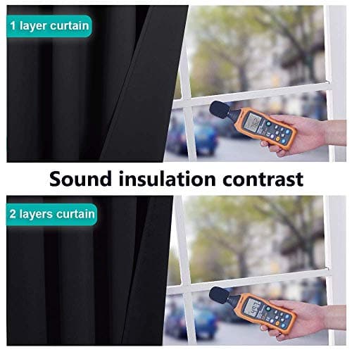 NICETOWN Extra Long Truly Blackout Drapes for Hall and Villa, 52-inch Width Each Panel, 102-inch Length, Black, 2 Pieces, 100% Blackout Window Curtain Panels with Black Lined for Night Shift Worker — view 3