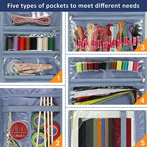 FINPAC Sewing and Craft Supplies Storage Tote, Large Capacity Travel Packing Organizer Bag with Clear Pockets and Handle for Knitting, Crochet, Art, Sewing Accessories (Blooming Hibiscus) — view 2