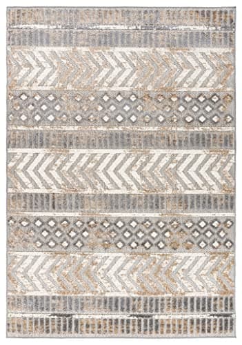 Rugshop Distressed Geometric Indoor/Outdoor Beige Area Rug Modern Tribal Stripe, Durable Stain Resistant Perfect for Patio, Backyard, Deck and Outdoor Lounge 10' x 14' — view 2