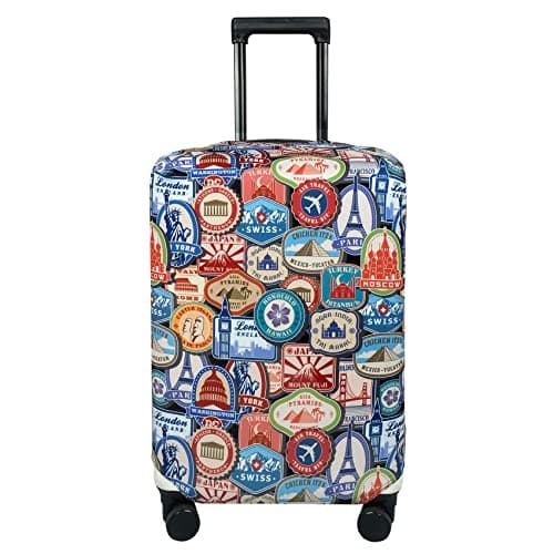 Explore Land Travel Luggage Cover Suitcase Protector Fits 31-32 Inch Luggage (Landmark Sticker, XL)