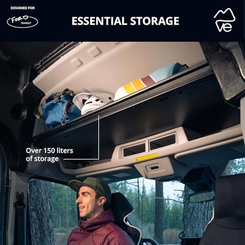 VanEssential Headliner Shelf & Curtain Rod - Ford Transit Van High/Medium Roof Models with Factory Overhead Plastic — view 2