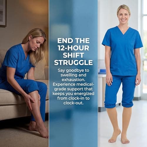 MGANG Medical Compression Stockings for Women & Men, 20-30 mmHg Graduated Knee High Socks, Firm Support for Nurses, Pregnancy, Flying, Varicose Veins — Open Toe, Latex-Free, Beige X-Large — view 5
