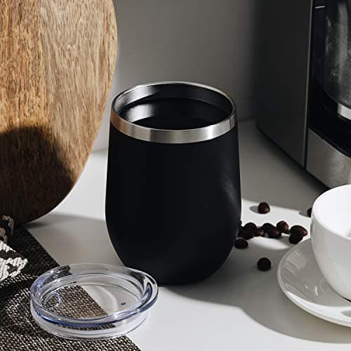 MEWAY 12oz Wine Tumbler 16 Pack Bulk Gifts for Women,Double Wall Vacuum Stainless Steel Travel Mug with Lid,Insulated Stemless Wine Cup Glass for Coffee,Cocktails,Drinks(Black,73 Piece Set) — view 5