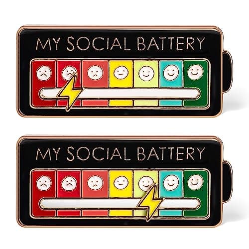 2pcs Social Battery Slider Pin Badges - Double Buckle Lapel Enamel Emotional Pin for 7 Days A Week (Black)