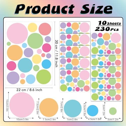 Colored Polka Dots Wall Decals - 12 Sheets 276 Pcs Removable Colorful Polka Dots Wall Sticker Peel and Stick Round Circle Wall Decor for Bedroom Playroom Classroom Nursery — view 4