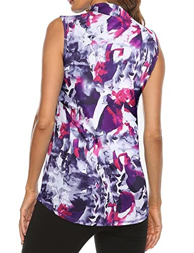 Tanst Sky Women's Tennis Clothes, Ladies Golf Tank Top Zip Up Banded Sleeveless Racerback Quick Dry Wrinkle Free Loose Fit Workout Shirts Yoga Running Athletic Apparel Tie-Dye Purple Large