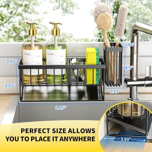 Cisily Sink Caddy Sponge Holder for Kitchen with Brush Holder and Stainless Steel Self Drain Tray, Rustproof Kitchen Sink Organizer for Sponge, Soap Dispenser Storage Accessories — view 3