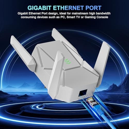 2026 AX1800 WiFi 6 Extender Signal Booster - Dual Band 2.4G/600Mbps & 5.8G/1200Mbps, WiFi Extender with Gigabit Port, 802.11AX Tech, 13999 Sq.Ft Long Range WiFi Repeater, Connects 105+ Devices — view 2