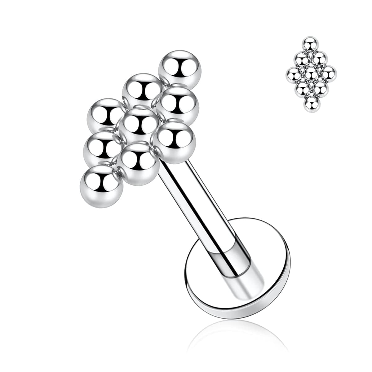 hengkaixuan 16G Titanium Labret Studs - Internally Threaded Flatback - Unisex - Silver - Piercing Jewellery — view 38