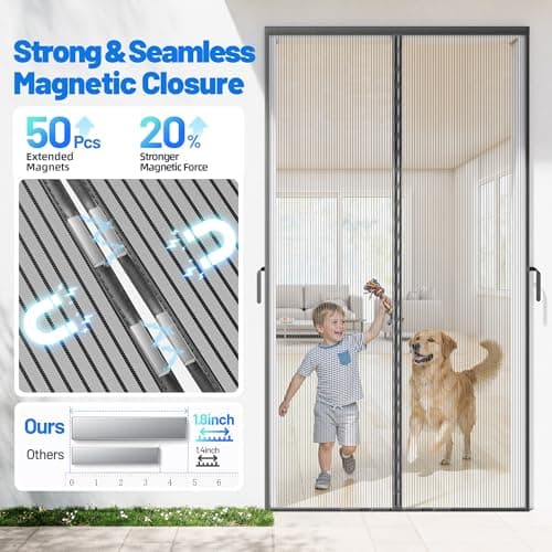 Heavy Duty Magnetic Screen Door Mesh - Auto-Sealing Door Net Screen with 50 Magnets, Pet & Kid Friendly, PET Fine Mesh Doors Screens Keep Bugs Out Fits Front Doors Size 36"x82" - Screen Size 38"x84" — view 3