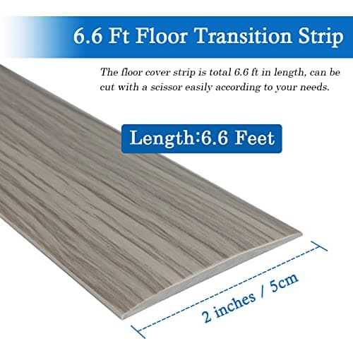 Floor Transition Strip Self Adhesive Floor Cover Strips Laminate 2" Wide Vinyl Flat Divider Transitions Elegant Wood Grain Design (5cm, 6.56Ft, Gray) — view 5