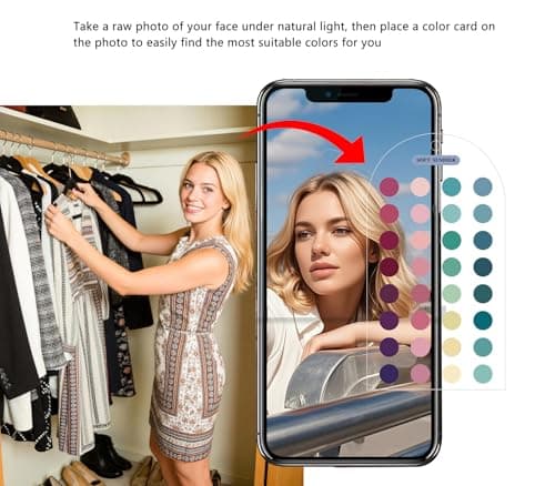 Ultimate 12 Season Color Analysis Template Cards (Set of 2),Portable Color Matching Guide for Outfits & Makeup,Scratch-Proof Double-Sided Palette with 60+ Color & Bead Ball Chains (Soft Summer) — view 2