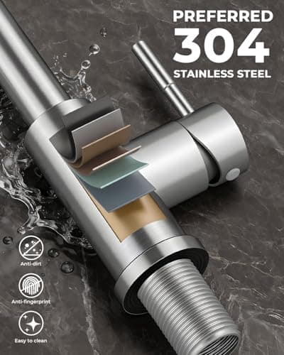 WEWE Pull-Down Kitchen Faucet with Sprayer 3 Modes, High Arc Stainless Steel with Brushed Nickel Finish, for 1 or 3 Hole Kitchen Sinks for Pot Filler, Farmhouse Bar Laundry — view 4