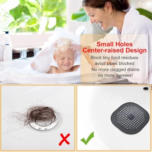 Bovinde Hair Drain Catcher,Square Cover for Shower 2 Pack (Black) — view 2