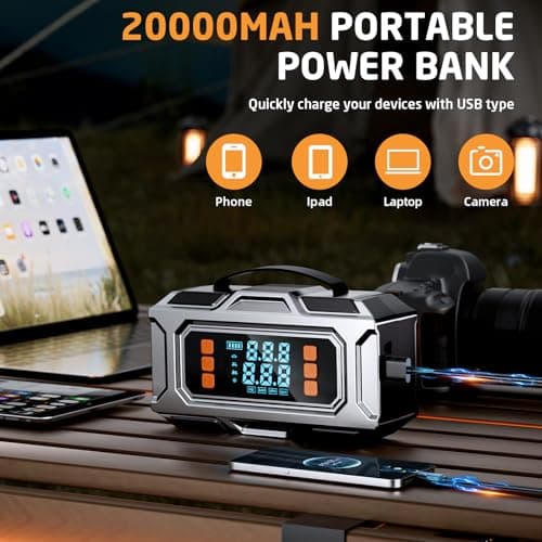 Jump Starter with Air Compressor, 8000A Car Battery Jump Starter (9.0 Gas/8.0L Diesel), 180PSI Car Battery Jumper Starter Portable 12V Jump Box with Jumper Cables, LED Light, Power Bank, LCD Display — view 4