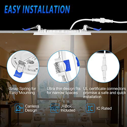 INCARLED 4Inch 3CCT LED Recessed Slim Pot Lights with Junction Box, Dimmable IC Rated Ceiling Lighting 9W 750LM (6pack, 5000K/4000K/3000K-3CCT) — view 3