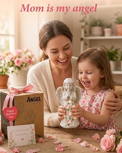 Angel Outdoor Garden Decor Statues – Solar Garden Figurines Gifts for Mom Grandma or Cemetery Decorations for Grave Garden Memorial Stones — view 2