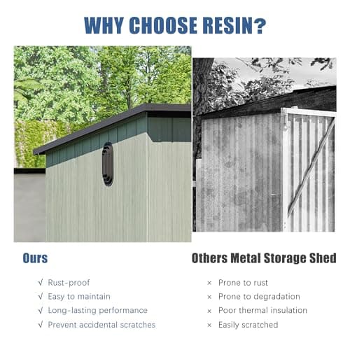Domi 6x8FT Outdoor Resin Storage Shed with Transparent Windows & Louvered Vents, Plastic Tool Shed with Double Lockable Doors & Sloping Roof, Outside Garden Shed for Backyard, Patio, Lawn, Grey — view 3