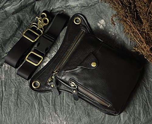 Le'aokuu Mens Genuine Leather Messenger Riding Hip Bum Waist Pack Drop Leg Cross Over Bag (211-5 Black 1) — view 4