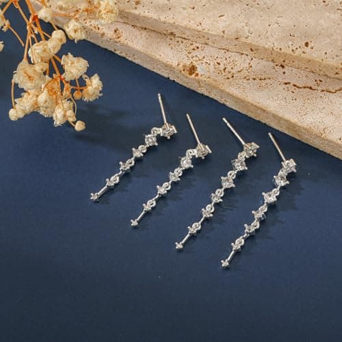 Lunvky 14K Gold Plated Dangle Earrings for Women Dainty Silver Drop Earring Trendy Long Dangling Wedding Bridesmaid Hoop Diamond Crystal Cute Earring Prom Jewelry Birthday Gifts — view 5