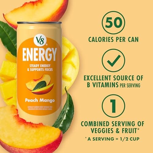 V8 Energy Peach Mango Energy Drink, 8 fl oz Can (24 Pack) — view 3