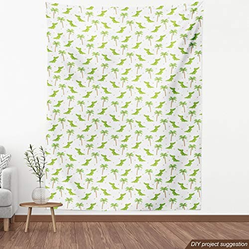 Lunarable Alligator Fabric by The Yard, Cartoon Crocodiles with Tropic Palm Trees Design Composition, Decorative Fabric for Upholstery and Home Accents, 1 Yard, Lime Green — view 3