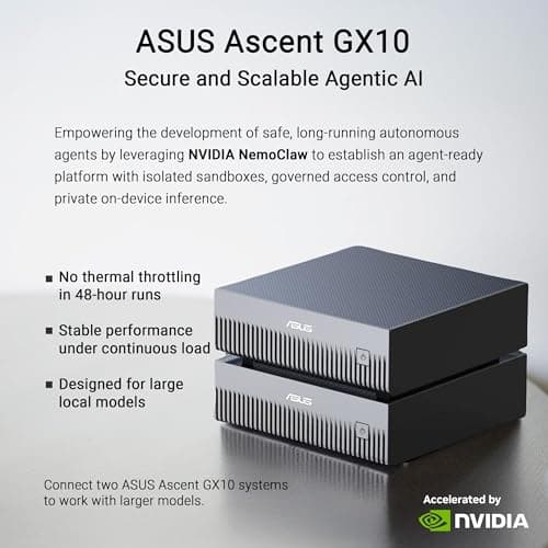 ASUS Ascent GX10 AI Supercomputer, DGX Spark, NVIDIA GB10 Superchip, 128GB LPDDR5x, 1TB PCIe Gen4 NVMe SSD, Wi-Fi 7 & BT5.4, Agentic AI Ready, Supports OpenClaw, NemoClaw, Stackable Chassis — view 4