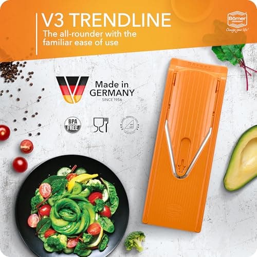 Mandoline Food Slicer Börner V3 (Profi Set) by Reston Lloyd • V-Slicer with 4 Inserts, Docking Station & Food Holder • Made in Germany • Fruit & Vegetable Chopper • Multiple Settings • Color: Orange — view 2