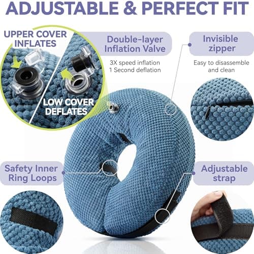 Loflaze Inflatable Dog Cone Collar - Dog Neck Donut Cone Collar Alternative After Surgery - Soft Cone for Large Medium Small Dogs Cats - Alternative Recovery E Collar (Blue, S) — view 5