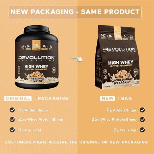 Revolution Nutrition, High Whey, Protein Powder 6LB Bag, Whey Protein, Gluten Free, 25g of Protein Per Scoop, 2.7kg, 73 Servings (Cookie Dough Ice Cream, 6 Pound Bag)