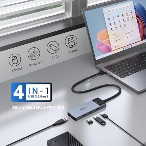 OBERSTER USB HUB, USB Docking, USB 3.2 HUB 5GBPS, Ultra Slim Portable Data Hub, 4 in 1 USB HUB with 4 * USB 3.2 Compatible with Windows, macOS, Linux, Chrome OS Systems(Aluminium) — view 4