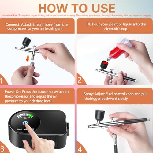 KingMiKi Airbrush Kit with Air Compressor, 22/30/50 PSI High Pressure Air Brush Non-Clogging with 0.2/0.3/0.5mm Nozzle/Cleaning Sets, Ideal for Painting, Modeling, Cake Decor, Makeup,Nail Art — view 5