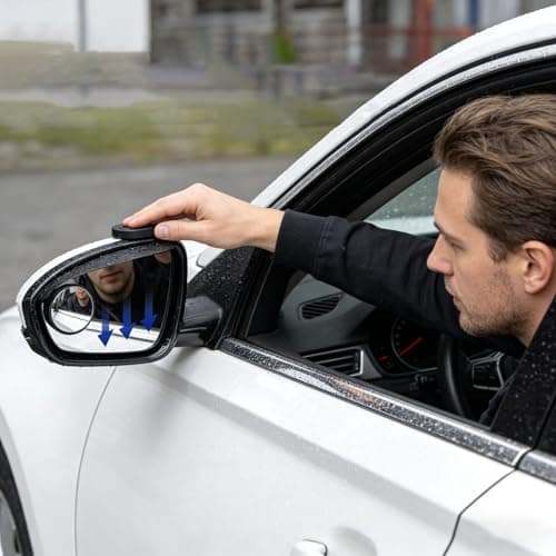 Car Rearview Blind Spot Mirror with Rain Guard, Carbon Fibre, 360° Adjustable HD, Universal Exterior Accessory, 2 Pack (Black) — view 5