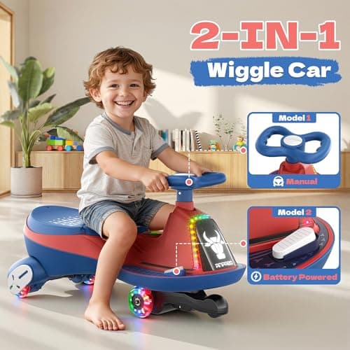 ANPABO 12V Electric Wiggle Car for Kids, 2 Seater 2 in 1 Swing Car with Pedal, 2 x 75W Motors, 2 Speeds Ride On Toy, Bluetooth, Flashing Wheels, Anti-Rollover, 170 Lbs Max Load, Ages 3+, Blue — view 4