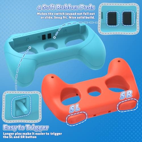 FASTSNAIL [Switch 1/2 Compatible] Grips for Nintendo Switch 2 /Switvh/OLED for Joy-Con 2, Wear-Resistant & Anti-Slip Controller Grips, Switch Controller Holder Accessories for Joycon 2 (Orange,Blue) — view 5