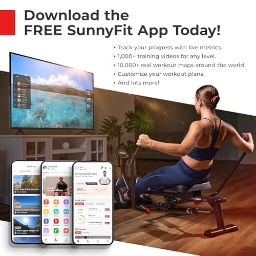 Sunny Health & Fitness Smart Silent Magnetic Rowing Machine with Dual Slide Rail – Magnetic Resistance Rower Designed for Low-Impact Full-Body Workouts and Users up to 300 LB - SF-RW523021 — view 6