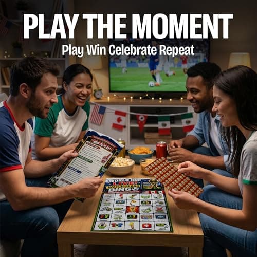 Jester Fiesta World Cup Watch-Along Bingo Game 24 Players – Soccer Party Game - Live Match Bingo Cards, 2026 World Cup Watch Party Supplies, Caller Chips & 470 Marker Chips — view 4