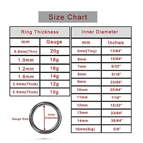 JOFUKIN Gold Plated Silver Black Nose Ring Earrings Hoop, Clicker Septum — view 5